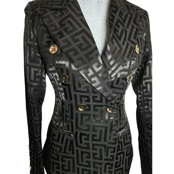 NWT Catwalk Koh-Tun Women's size Medium Black Patterned Double-Breasted Blazer - Picture 5 of 14